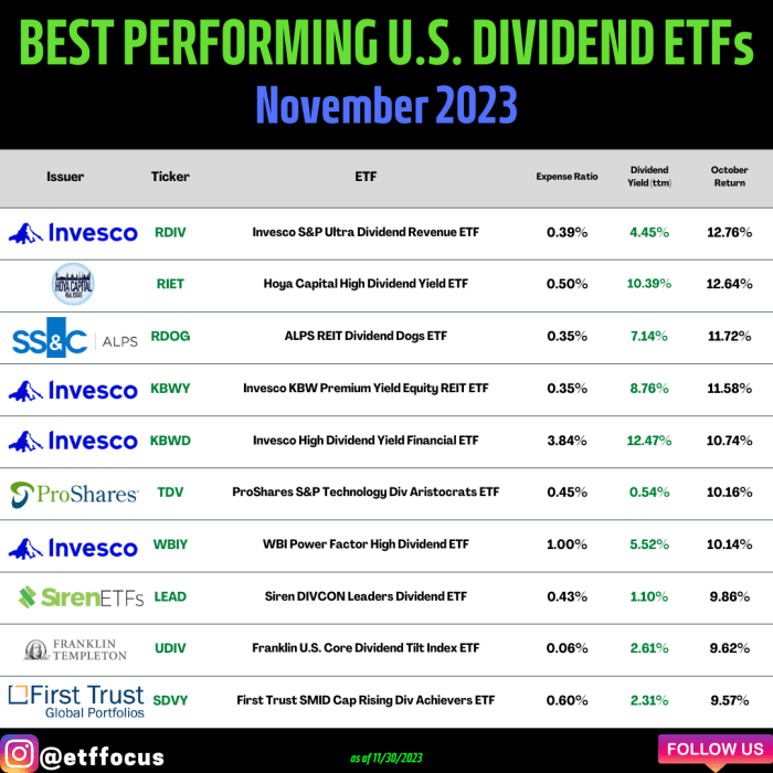 Best Performing U S Dividend Etfs For November Etf Focus On