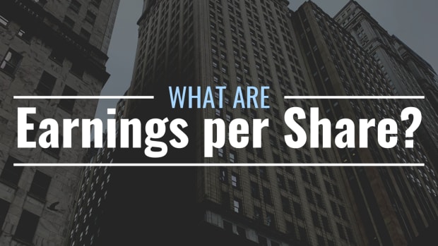 Darkened photo of buildings on Wall Street with text overlay that reads "What Are Earnings per Share?"