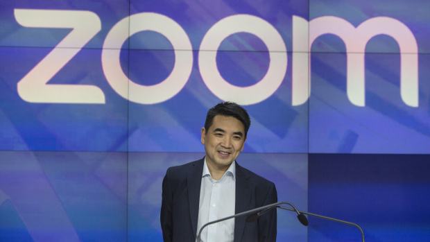 Eric Yuan, founder and chief executive officer of Zoom Video Communications Inc., stands before the opening bell during the company's initial public offering (IPO) at the Nasdaq MarketSite in New York, U.S., on Thursday, April 18, 2019. Zoom reported net income of <span class="katex"><span class="katex-mathml"><math xmlns="http://www.w3.org/1998/Math/MathML"><semantics><mrow><mn>7.6</mn><mi>m</mi><mi>i</mi><mi>l</mi><mi>l</mi><mi>i</mi><mi>o</mi><mi>n</mi><mi>o</mi><mi>n</mi><mi>r</mi><mi>e</mi><mi>v</mi><mi>e</mi><mi>n</mi><mi>u</mi><mi>e</mi><mi>o</mi><mi>f</mi></mrow><annotation encoding="application/x-tex">7.6 million on revenue of </annotation></semantics></math></span><span class="katex-html" aria-hidden="true"><span class="base"><span class="strut" style="height:0.8889em;vertical-align:-0.1944em;"></span><span class="mord">7.6</span><span class="mord mathnormal">mi</span><span class="mord mathnormal" style="margin-right:0.01968em;">ll</span><span class="mord mathnormal">i</span><span class="mord mathnormal">o</span><span class="mord mathnormal">n</span><span class="mord mathnormal">o</span><span class="mord mathnormal">n</span><span class="mord mathnormal">re</span><span class="mord mathnormal" style="margin-right:0.03588em;">v</span><span class="mord mathnormal">e</span><span class="mord mathnormal">n</span><span class="mord mathnormal">u</span><span class="mord mathnormal">eo</span><span class="mord mathnormal" style="margin-right:0.10764em;">f</span></span></span></span>331 million for the year ended January, and is now worth nine times the $1 billion valuation it secured after a funding round two years ago. Photographer: Victor J. Blue/Bloomberg via Getty Images