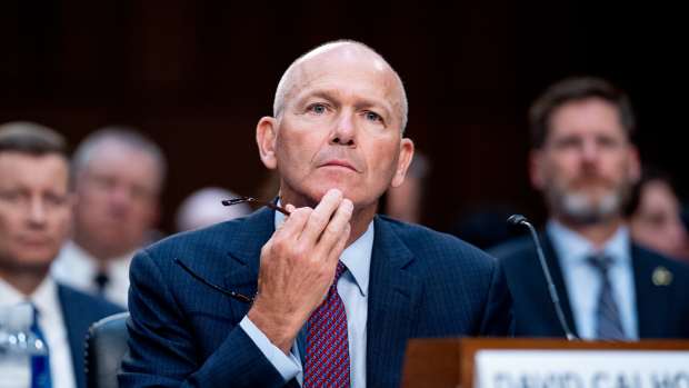 WASHINGTON, DC - JUNE 18: Boeing CEO Dave Calhoun appears before a Senate Homeland Security and Governmental Affairs Investigations Subcommittee hearing on Boeing's broken safety culture on Capitol Hill on June 18, 2024 in Washington, DC. Calhoun says he is "here to take responsibility" as he testifies before the Senate to discuss ongoing quality and safety issues after a new 737 Max 9 airplane's door panel blew out mid-flight during an Alaska Airlines flight in January. (Photo by Andrew Harnik/Getty Images)