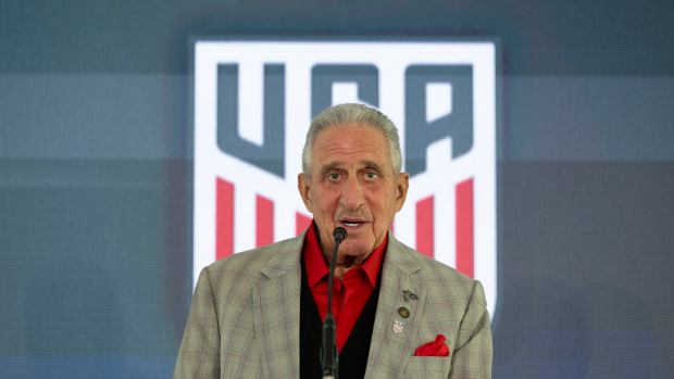 FAYETTE COUNTY, GEORGIA - APRIL 8: Arthur Blank speaks during the ground breaking of the Arthur M. Blank US Soccer Training Grounds on April 8, 2024 in Fayette County, Georgia. (Photo by Adam Hagy/ISI Photos/USSF/Getty Images for USSF)