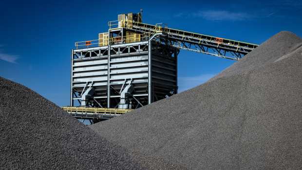 Conveyor belts move crushed granite into piles in the storage area at the Vulcan Materials Company Graham quarry in Lorton, Virginia, US, on Tuesday, April 30, 2024. The US Census Bureau is scheduled to release construction spending figures on May 1. Photographer: Samuel Corum/Bloomberg via Getty Images