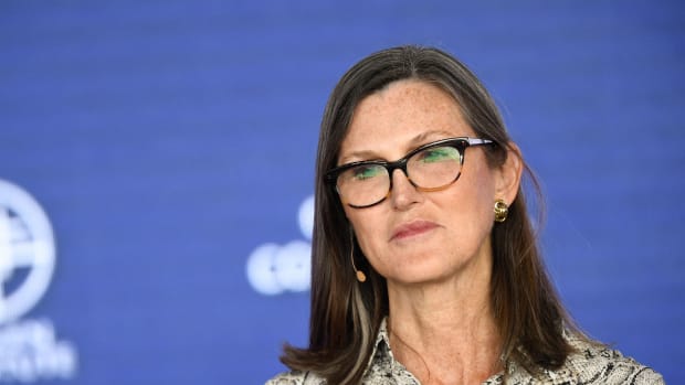 Cathie Wood, chief executive officer and chief investment officer, Ark Invest, speaks during the Milken Institute Global Conference on May 2, 2022 in Beverly Hills, California. (Photo by Patrick T. FALLON / AFP) (Photo by PATRICK T. FALLON/AFP via Getty Images)