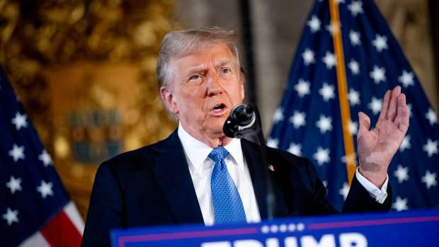 PALM BEACH, FLORIDA - DECEMBER 16: U.S. President-elect Donald Trump speaks at a news conference at Trump's Mar-a-Lago resort on December 16, 2024 in Palm Beach, Florida. In a news conference that went over an hour, Trump announced that SoftBank will invest over $100 billion in projects in the United States including 100,000 artificial intelligence related jobs and then took questions on Syria, Israel, Ukraine, the economy, cabinet picks, and many other topics. (Photo by Andrew Harnik/Getty Images)