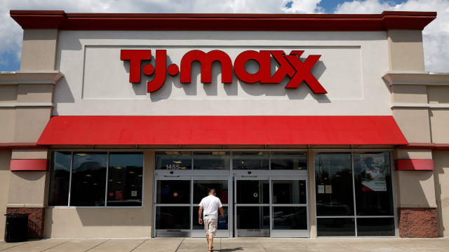 Shoppers come and go the TJ Maxx store in Hyattsville, Maryland.