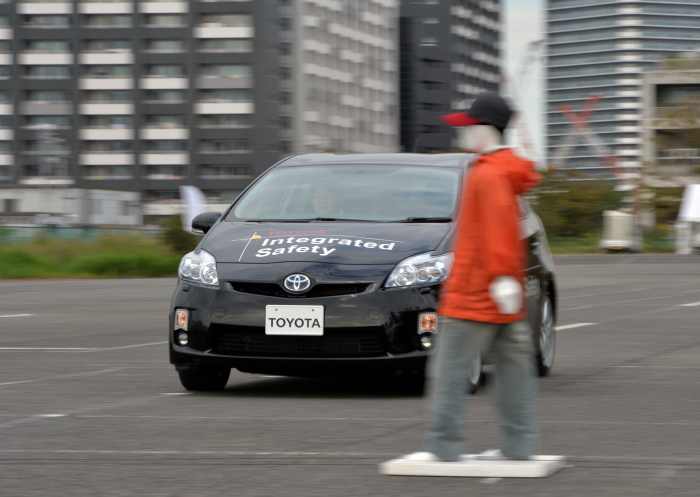 Toyota's pre-collision system demonstration in Tokyo