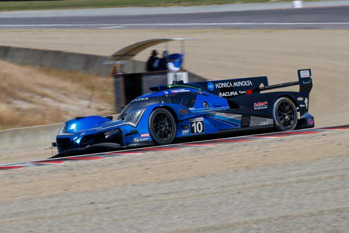 The #10 Wayne Taylor Racing with Andretti Acura Motorsports ARX-06 driven by Filipe Albuquerque, Ricky Taylor, Brendon Hartley and Marcus Ericsson heads to Turn 11 in the MOTUL Course de Monterey on May 12, 2024 WeatherTech Raceway Laguna Seca in Salinas, CA.