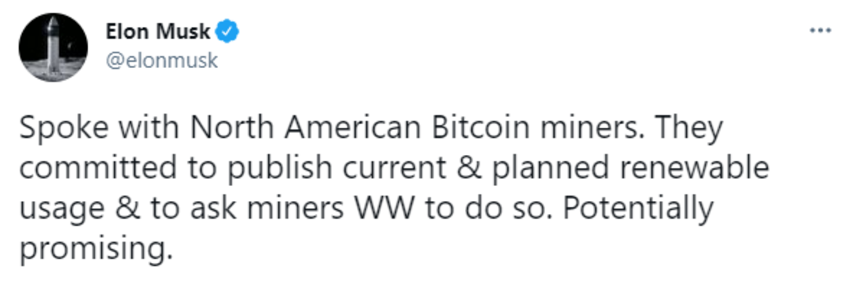 Elon musk tweet on bitcoin energy