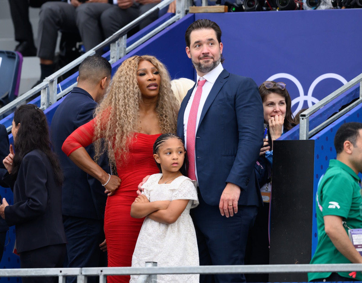 PARIS, FRANCE - JULY 26: Serena Williams, Alexis Ohanian and their daughter Adira River attend the Opening Ceremony of the Olympic Games Paris 2024 at the Trocadero on July 26, 2024 in Paris, France. 